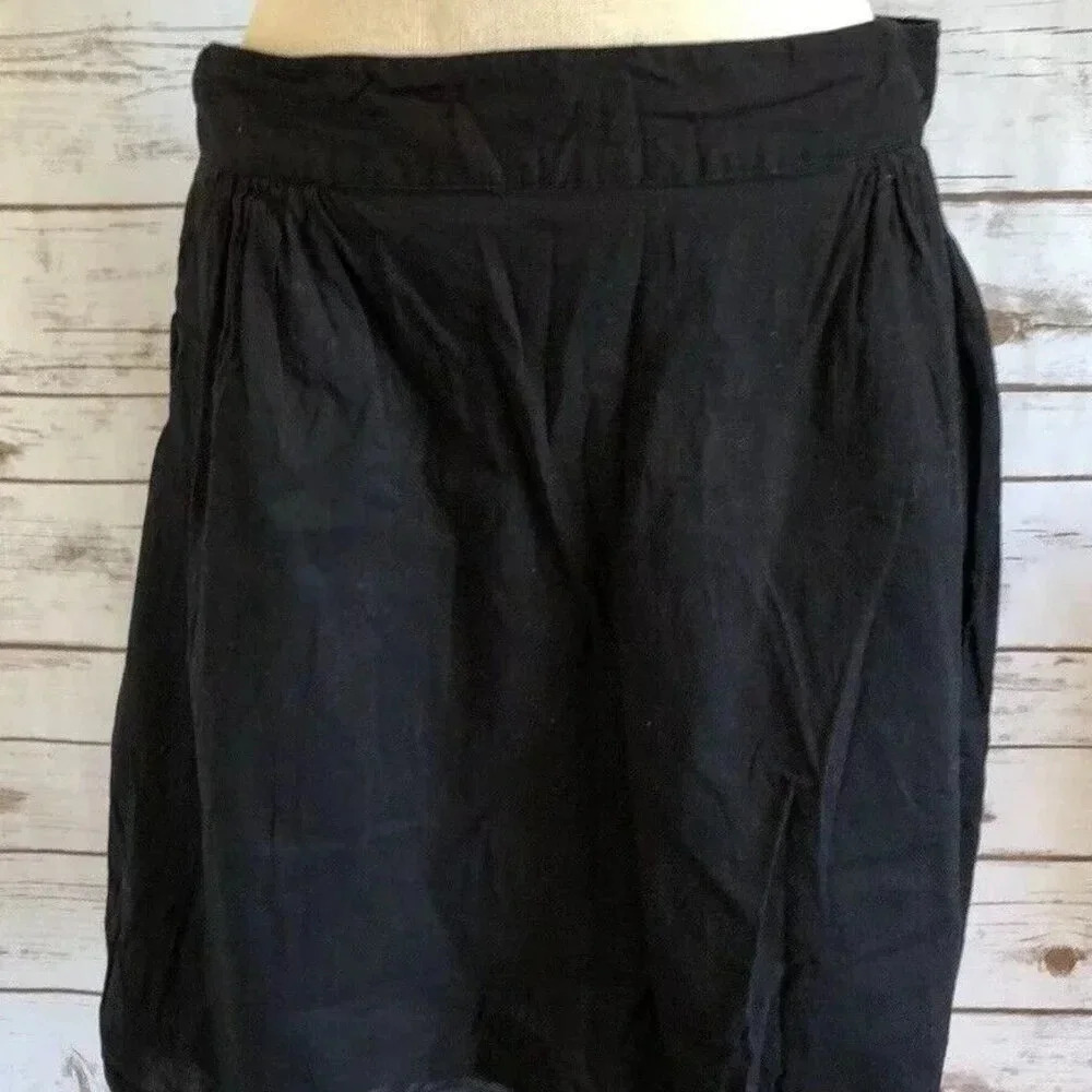 ADRIENNE VITTADINI Women Fully Lined Pom-Pom Hem Cotton Pockets Black Skirt Sz 6